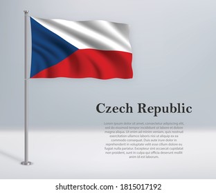 Waving flag of Czech Republic on flagpole. Template for independence day poster design