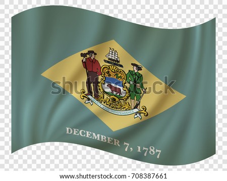 Waving Flag of Delaware is a state of USA. Vector illustration