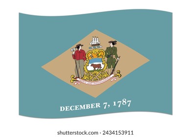 Waving flag of the Delaware state. Vector illustration.