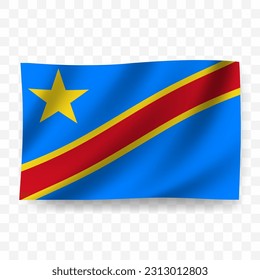 Bandera ondeadora de la República Democrática del Congo. Ilustración de la bandera sobre fondo transparente (PNG).