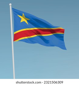 Bandera ondeando la República Democrática del Congo en el asta de bandera. Plantilla para diseño de afiches del día de la independencia