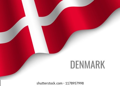 waving flag of Denmark with copyspace. Template for brochure. vector illustration