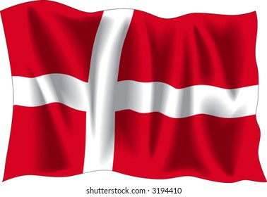 Waving flag of Denmark isolated on white