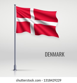 Waving flag of Denmark on flagpole. Template for independence day poster design