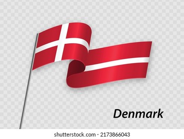 Waving flag of Denmark on flagpole. Template for independence day design