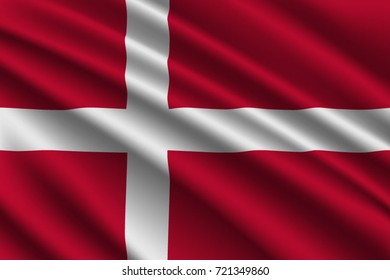 waving flag of Denmark on silk background