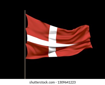 Waving flag of  Denmark. Vector illustration. No gradient, no gradient mesh.