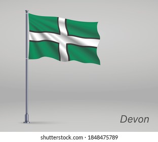 Waving flag of Devon - county of England on flagpole. Template for independence day