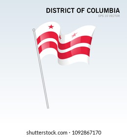 Waving flag of District of Columbia state of United States of America on gray background