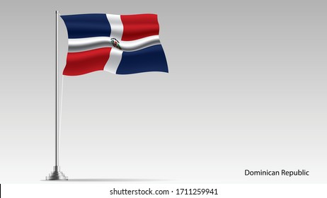 Waving flag of Dominican. Illustration of North America country flag on flagpole, Vector.