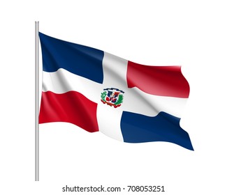 Waving flag of Dominican. Illustration of North America country flag on flagpole. 3d vector icon isolated on white background