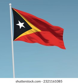 Waving flag of East Timor on flagpole. Template for independence day poster design