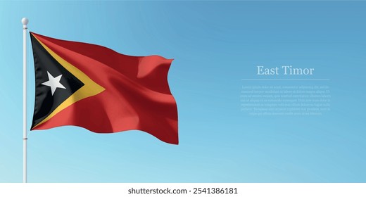 Waving Fahne von Osttimor auf einer Stange mit blauem Himmel Hintergrund mit Kopienraum