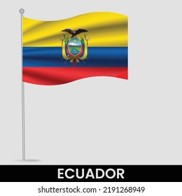 Waving flag of Ecuador on flagpole. Template for independence day poster design
