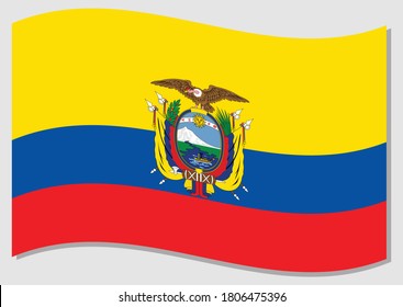 Bandera ondulante del vector gráfico de Ecuador. Ilustración de la bandera ecuatoriana ondeando. La bandera de Ecuador ondeando en el viento es un símbolo de libertad e independencia. 