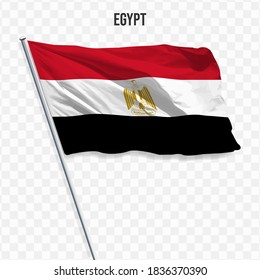 Waving flag of EGYPT . Illustration of flag of the Africa on the flagpole. 3d vector icon isolated on transparent background