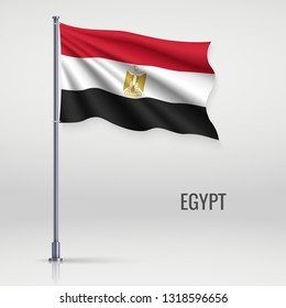 Waving flag of Egypt on flagpole. Template for independence day poster design