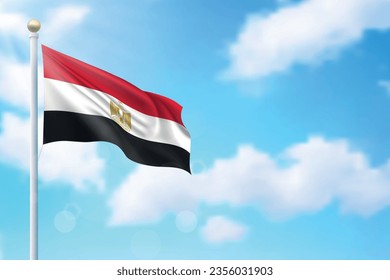Waving flag of Egypt on sky background. Template for independence day poster design