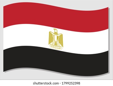 Waving flag of Egypt vector graphic. Waving Egyptian flag illustration. Egypt country flag wavin in the wind is a symbol of freedom and independence.