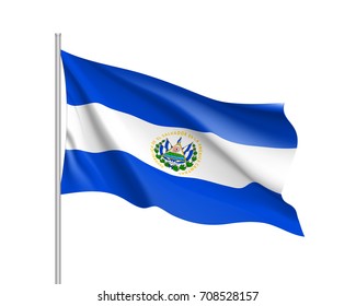 Waving flag of El Salvador. Illustration of North America country flag on flagpole. 3d vector icon isolated on white background