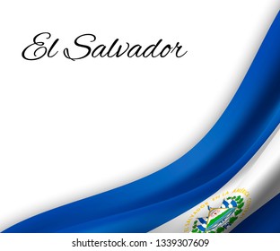 waving flag of El Salvador on white background. Template for independence day. vector illustration