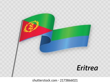 Waving flag of Eritrea on flagpole. Template for independence day design