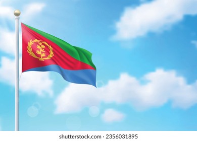 Waving flag of Eritrea on sky background. Template for independence day poster design