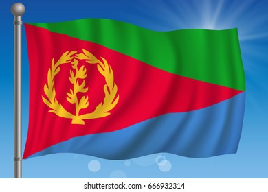 Waving flag of Eritrea on a sky background. Vector illustration