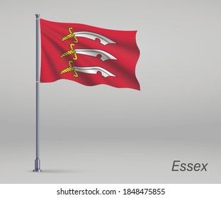 Waving flag of Essex - county of England on flagpole. Template for independence day