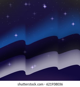 Waving flag of Estonia. Background of the night starry sky. Shining in the colors of the national flag. vector illustration