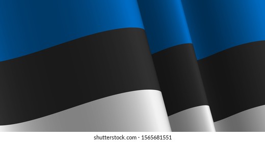 Waving flag of Estonia. Template, banner, background. National holiday. Independence Day. Symbol, illustration.
