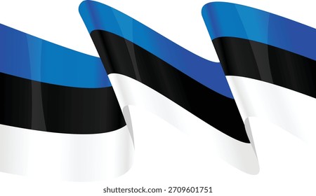 Bandera ondeante de Estonia con vibrantes rayas azules, negras y blancas.