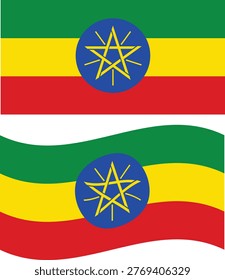 Waving flag of Ethiopia. Ethiopia flag on white background. Ethiopia Flag. flat style.
