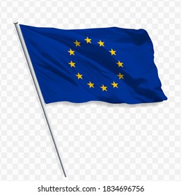 Waving flag of EUROPA FLAG. Illustration of flag of the Europe on the flagpole. 3d vector icon isolated on transparent background