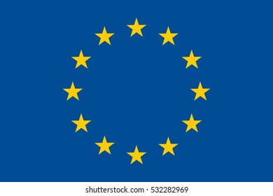 Waving flag of European union. Illustration of EU flag with yellow stars on blue color. Vector flat icon isolated on white background.