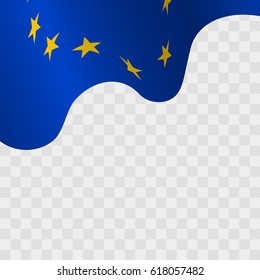 Waving flag of European union. Official EU, European union flag on transparent background vector illustration. Waving flag of European union. EU flag on flagpole with yellow stars on blue color.