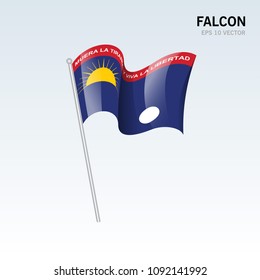 Waving flag of Falcon states,capital district, federal dependency of Venezuela on gray background