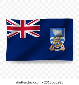 Waving flag of Falkland Islands. Illustration of flag on transparent background(PNG).