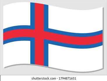 Waving flag of Faroe Island vector graphic. Waving Faroese flag illustration. Faroe Island country flag wavin in the wind is a symbol of freedom and independence.