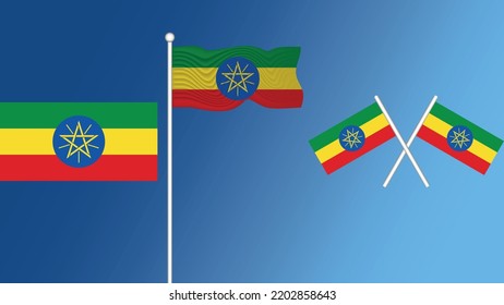 Waving flag of Federal Democratic Republic of Ethiopia on the blue transition background vector and illustration