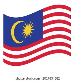 Waving Flag Federal Parliamentary constitutional of Malaysia. Vector. Accurate dimensions, elements proportions and colors