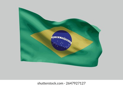 
Waving flag of the Federative Republic of Brazil on a gray background. Vector.