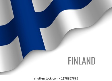 waving flag of Finland with copyspace. Template for brochure. vector illustration