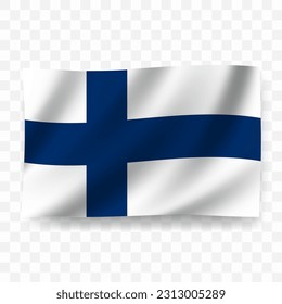 Waving flag of Finland. Illustration of flag on transparent background(PNG).