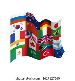 Waving flag with flags of different countries.