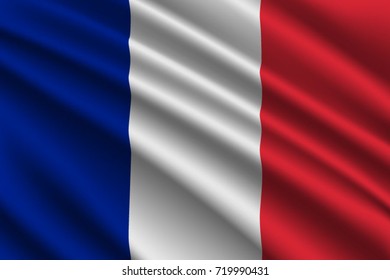 waving flag of France on silk background
