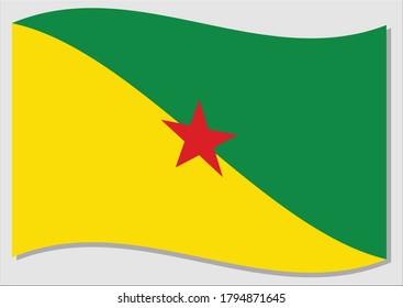 Waving flag of French Guiana vector graphic. Waving Guyanese flag illustration. French Guiana country flag wavin in the wind is a symbol of freedom and independence. svg