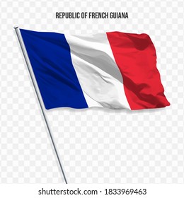 Waving flag of French. Illustration of flag of the American continent on the flagpole. 3d vector icon isolated on transparent background