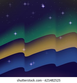 Waving flag of Gabon. Background of the night starry sky. Shining in the colors of the national flag. vector illustration
