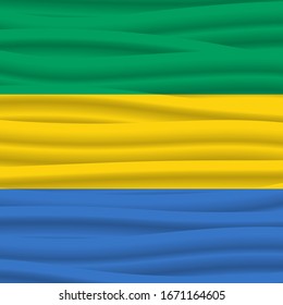 Waving flag of Gabon. Squared icon, badge or button.  national symbol. Template design, vector illustration. Background with cloth texture.